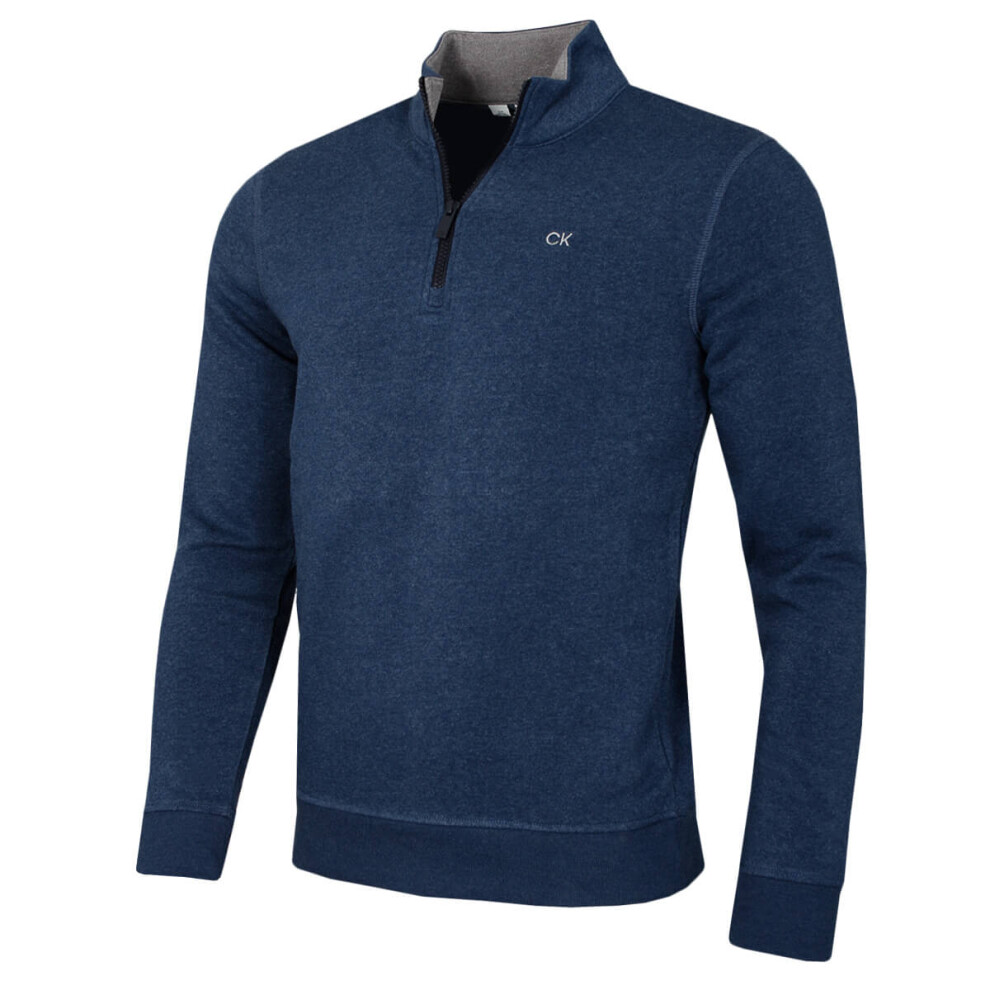 Calvin Klein (Xxxl, Denim Marl) Mens 2025 Rocky Half Zip Supersoft Stretch Golf Sweater