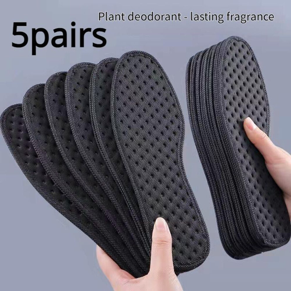 (black, 39(5 Pairs)) 5 Pairs Bamboo Charcoal Antibacterial Insoles for Shoes Plant Deodorant Running Sports Insole Feet Thickened Shock Absorbing Shoe