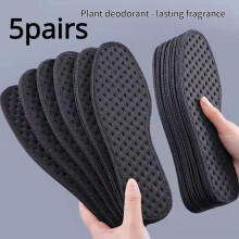 (black, 44(5 Pairs)) 5 Pairs Bamboo Charcoal Antibacterial Insoles for Shoes Plant Deodorant Running Sports Insole Feet Thickened Shock Absorbing Shoe Sole