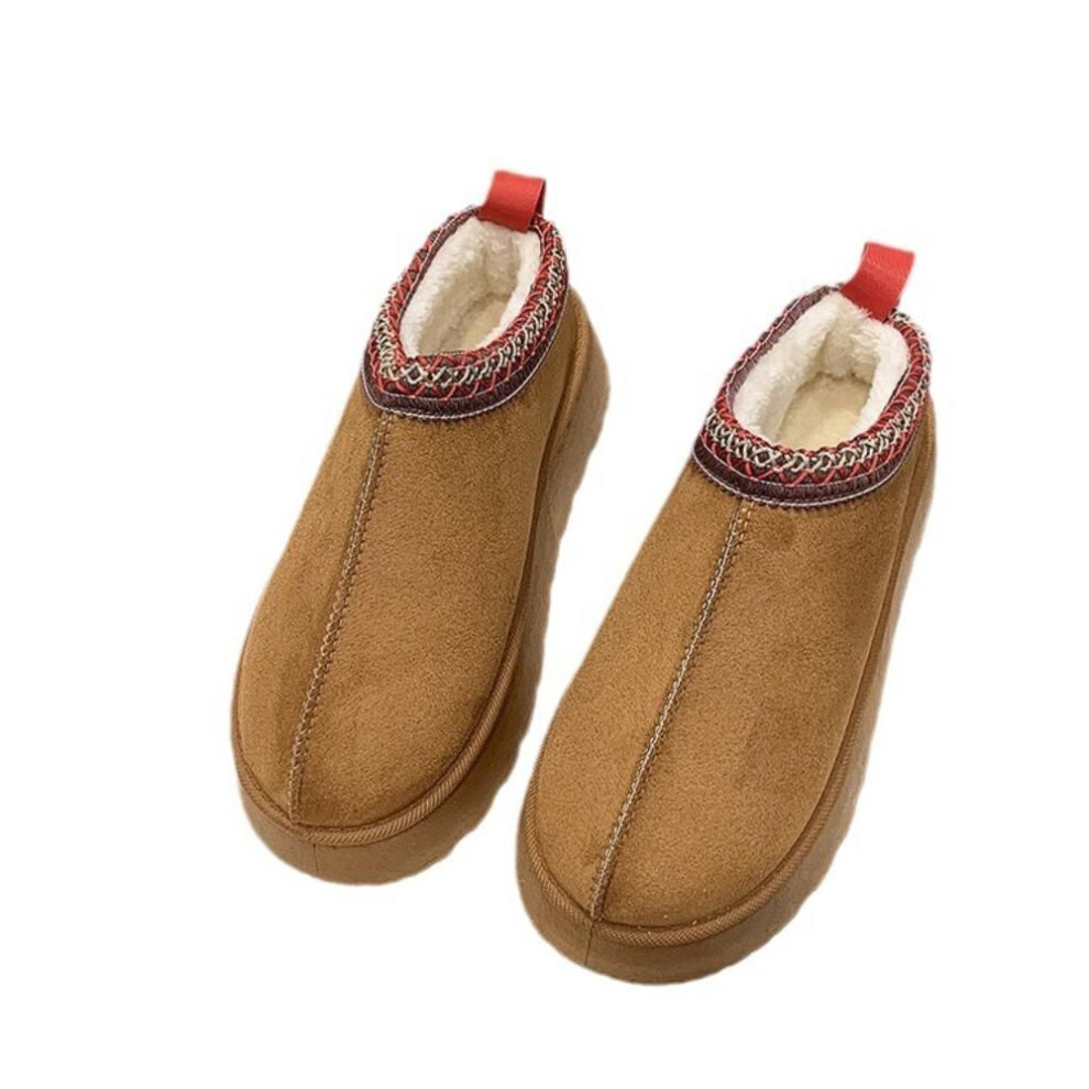 (brown, 37) Snow Boots For Women Winter New Thick Soles Half Slippers Oversized Plush Thickened Cotton Shoes