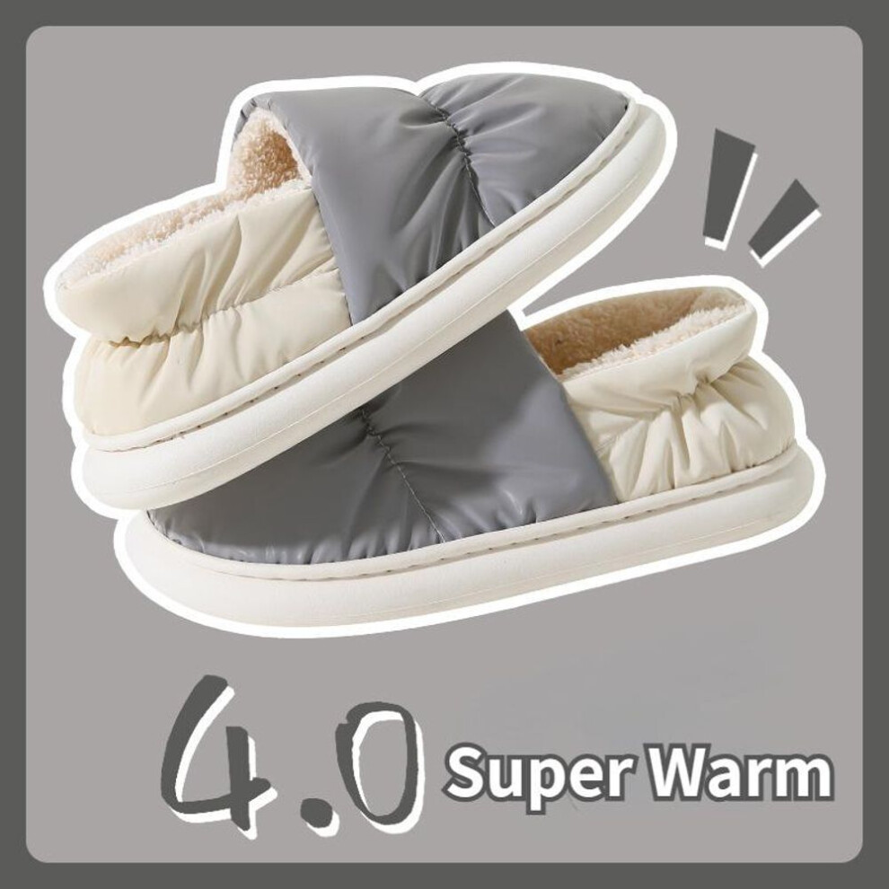 (grey, 42-43) Cotton Slippers for Women In Winter Waterproof Casual Thick Sole Anti Slip Indoor Thickened Household Warm Cotton Shoes for Men