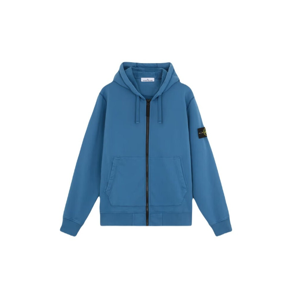 (Avio Blue, M) Stone Island Cotton Fleece Zip Hoodie