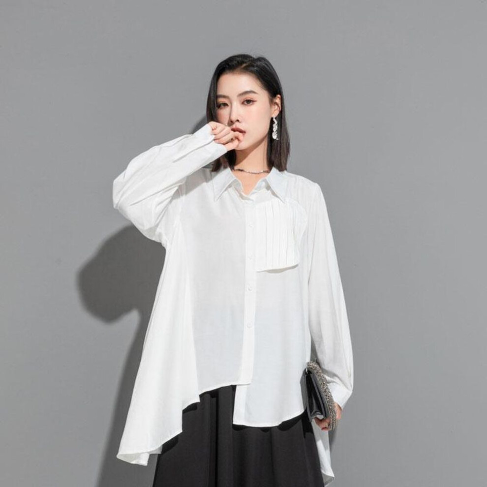 (M, white) DIMANAF 2023 Plus Size Spring Style Blouse Casual Shirt Long Women Buttons Clothing Sleeve Loose Shirt