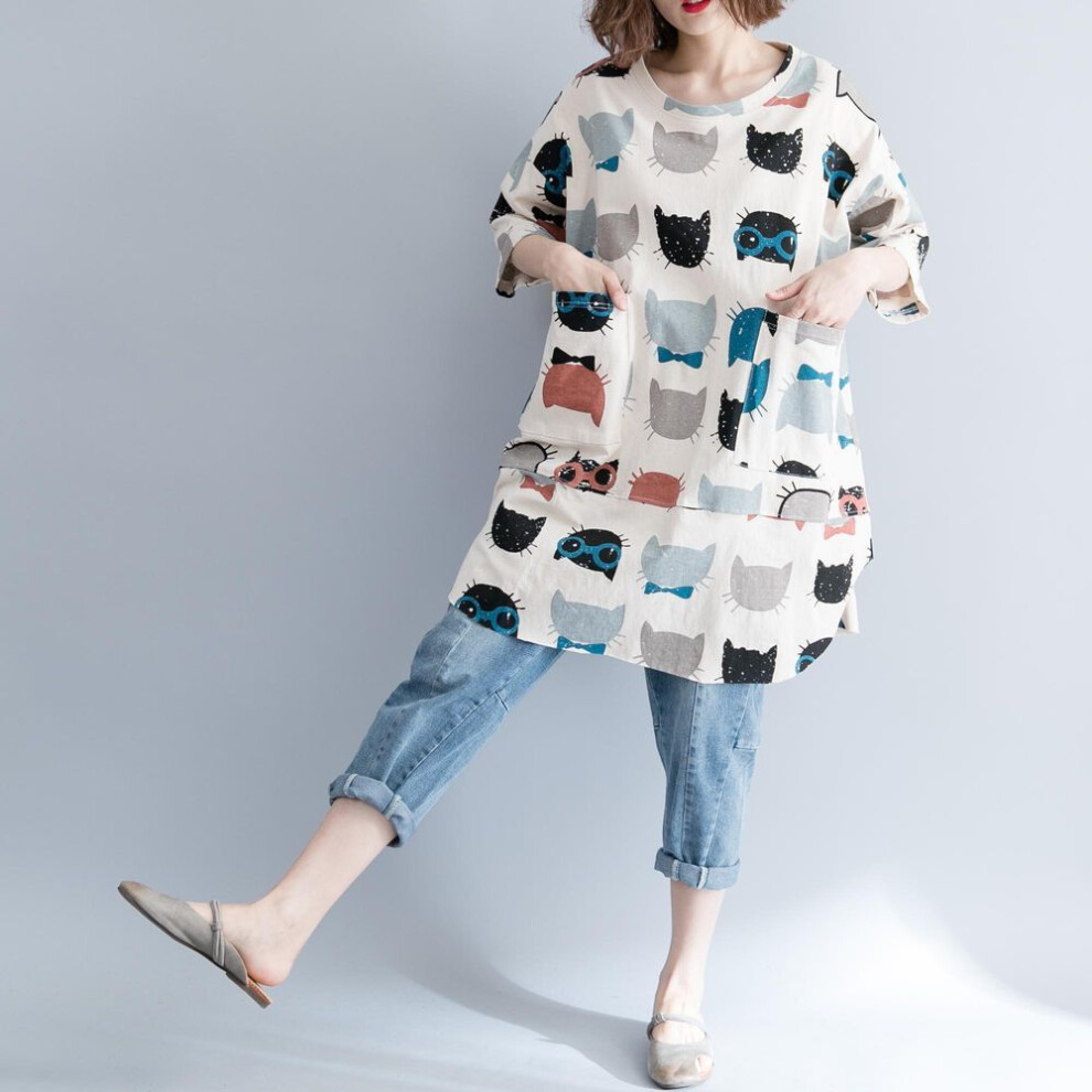 (ONE SIZE, white) Dimanaf 2023 Plus Size Summer Women T-shirts Cotton Soft O-neck Tops Tees Shirt Loose Casual Clothing Kawaii Print Loose Tops Midi T-shirt