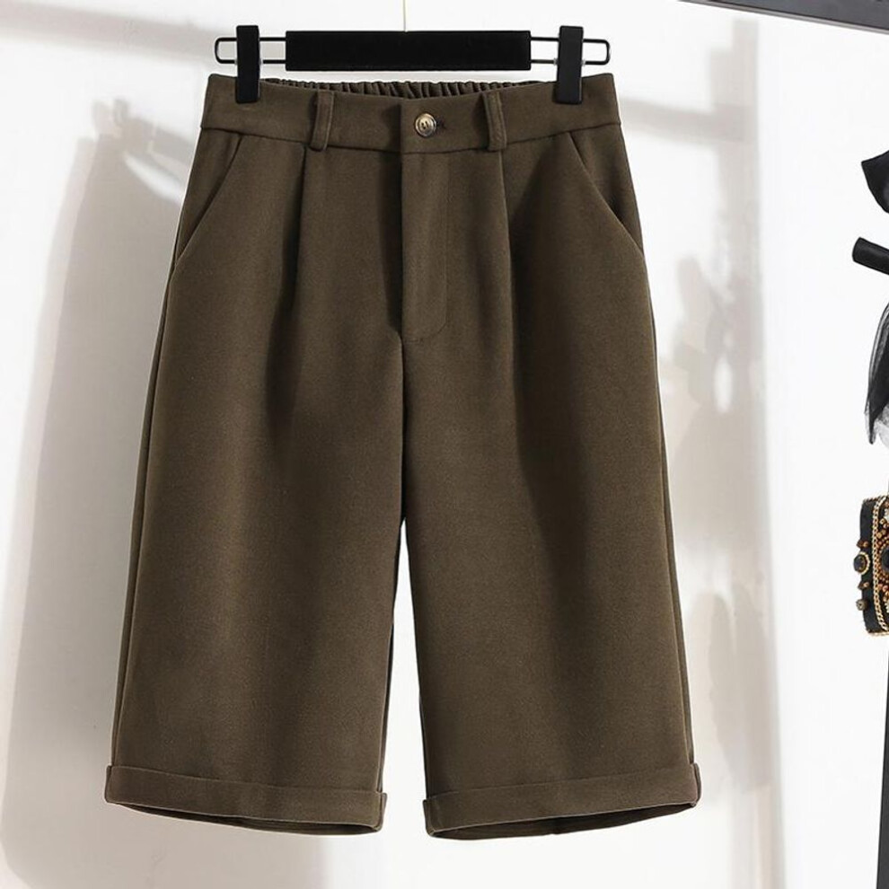 (as the picture, L) Dimanaf 2023 New Plus Size Women Autumn Winter Wool Thicken Wide Leg Pants Shorts Vintage Elegant Lady
