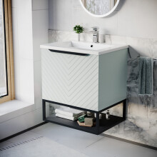 Nes Home 600mm Wall Hung Green Drawers Basin Vanity Black Frame & Handle