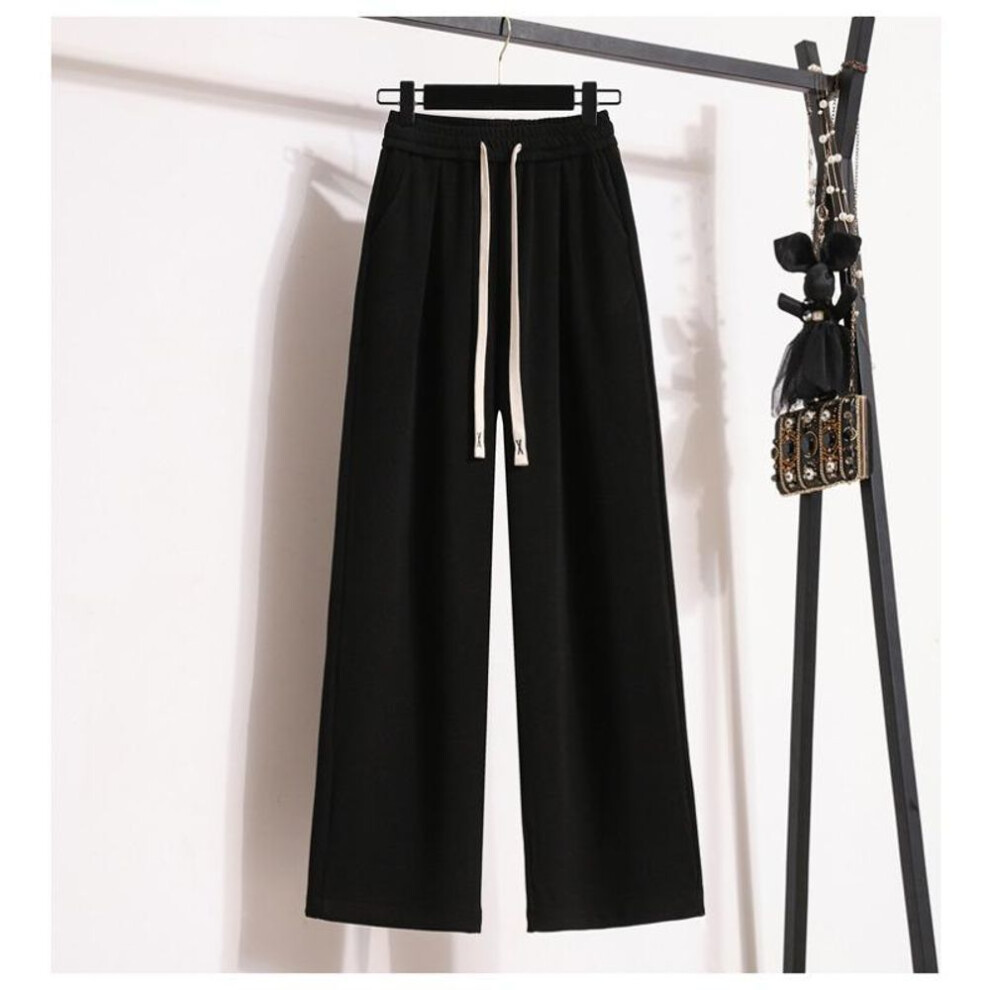 (black, L) Dimanaf 2024 Plus Size New Long Pants Women Elastic Loose High Waist Vintage Solid Loose Soft Casual Drawstring Basic Trousers Wide Leg Pants 5xl