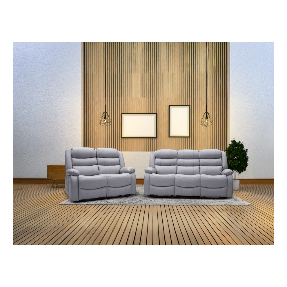 (Grey, 3+2 Seater) Aire Leather Recliner Sofa Adjustable Backrest