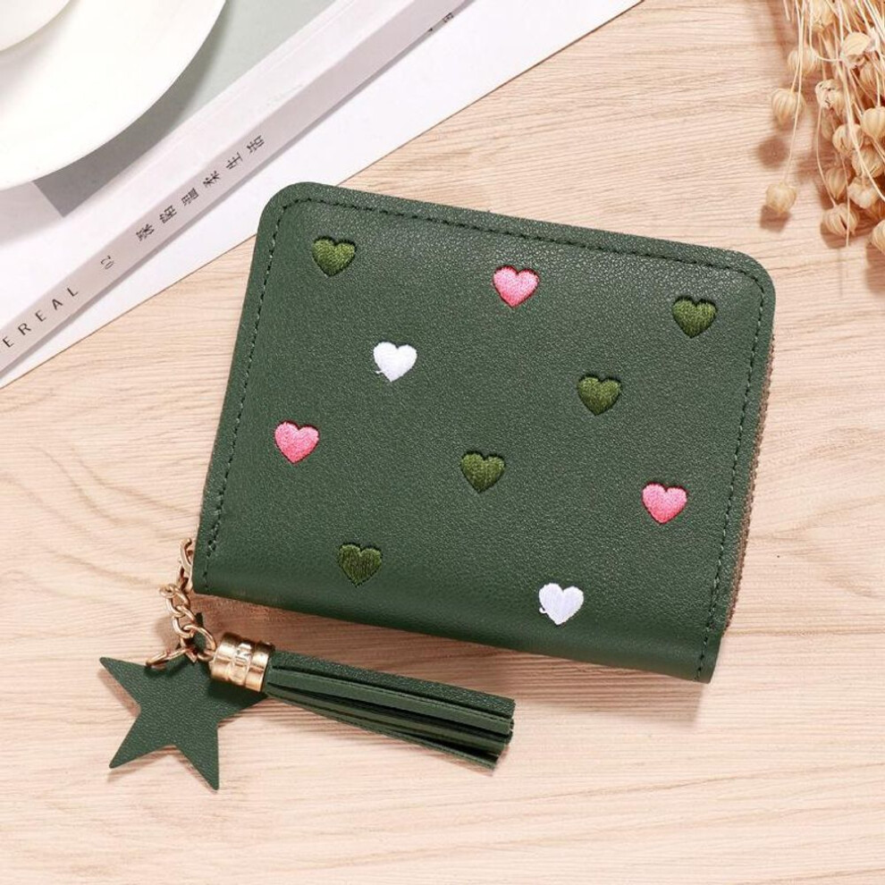 (green, 1PCS) 2023 Women Small Wallet Ladies Mini Tassel Wallet Cute Girl Short Zipper Lovely Pu Leather Coin Purse Female Hand Wallet