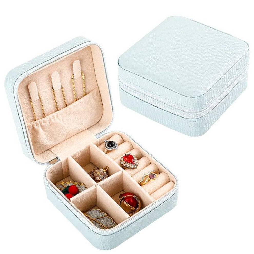 (light blue) 2023 Jewelry Organizer Display Travel Jewelry Case Boxes Portable Locket Necklace Jewelry Box Leather Storage Earring Ring Holder
