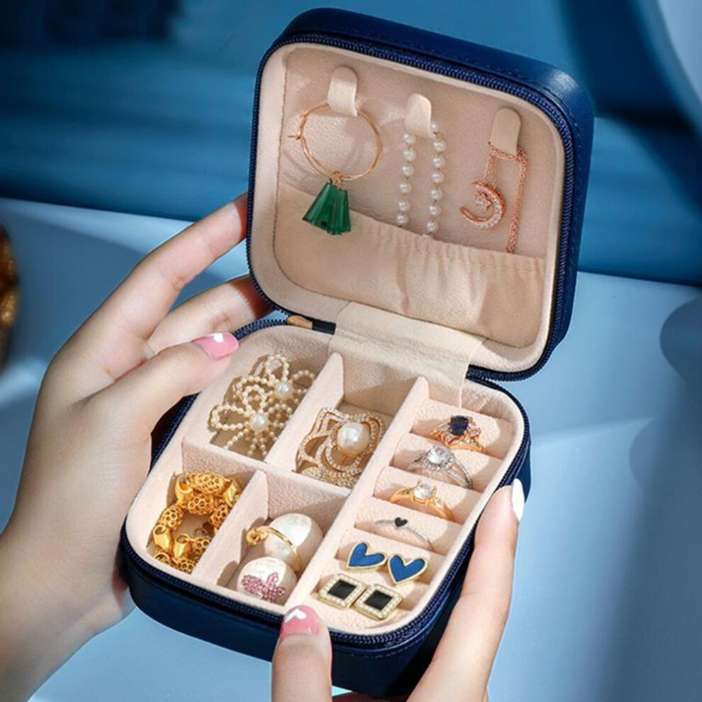 (navy blue) 2023 Jewelry Organizer Display Travel Jewelry Case Boxes Portable Locket Necklace Jewelry Box Leather Storage Earring Ring Holder