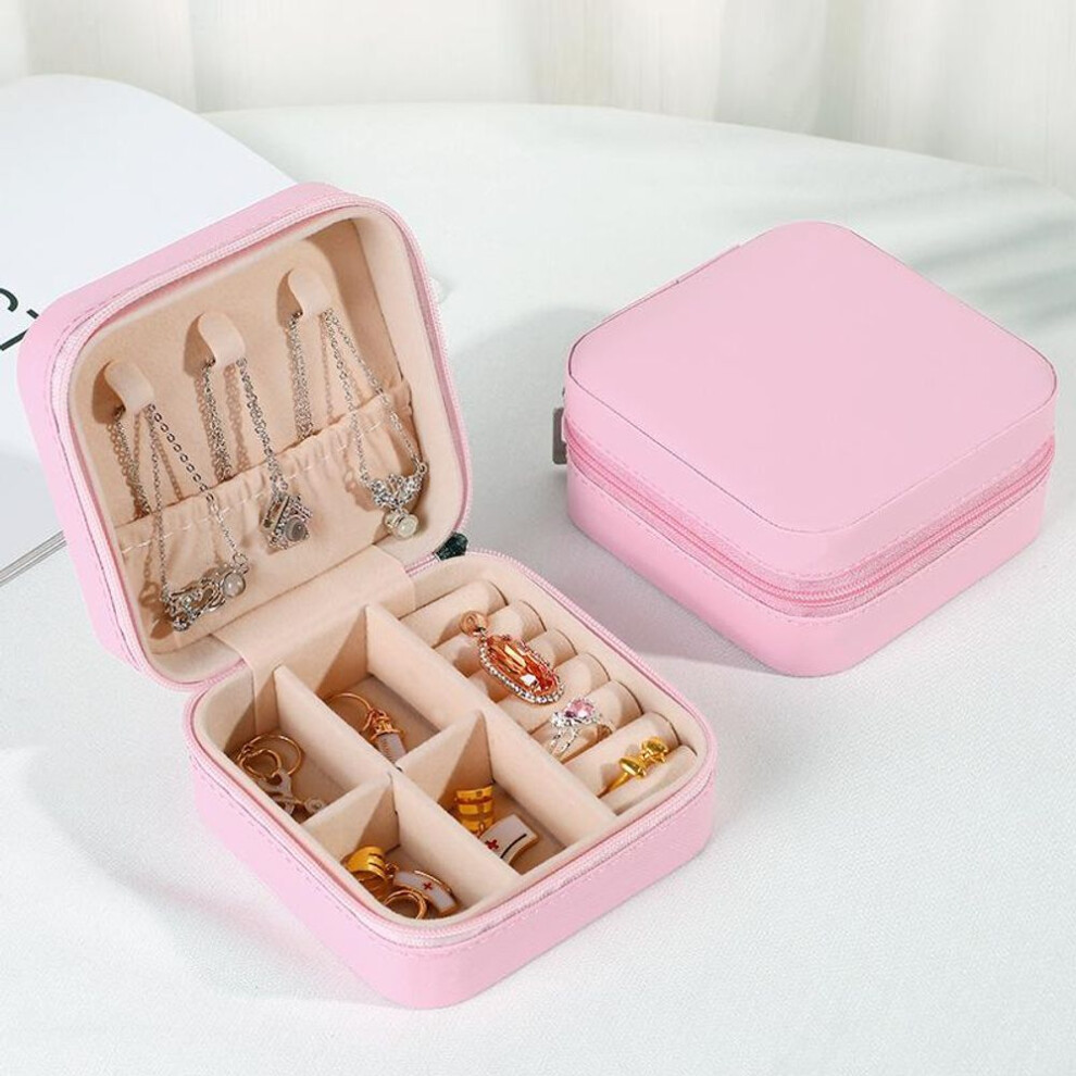 (deep pink) 2023 Jewelry Organizer Display Travel Jewelry Case Boxes Portable Locket Necklace Jewelry Box Leather Storage Earring Ring Holder