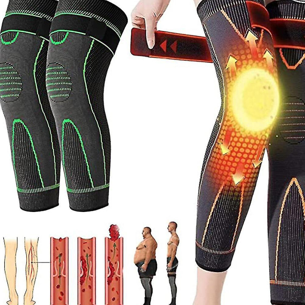 Green (L, ) Selfheating Knee Compression Sleeves, Mugwort Acupressure Self-Heating Support Brace Sports Knee Pads For Men Women