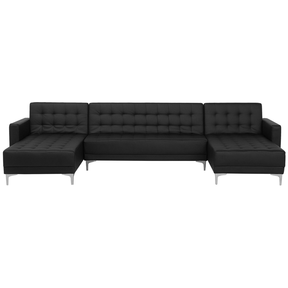 5 Seater U-Shaped Modular Faux Leather Sofa Black ABERDEEN