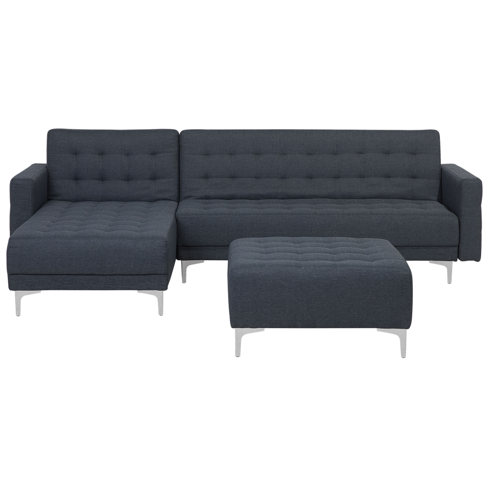 Right Hand Fabric Corner Sofa with Ottoman Dark Grey ABERDEEN