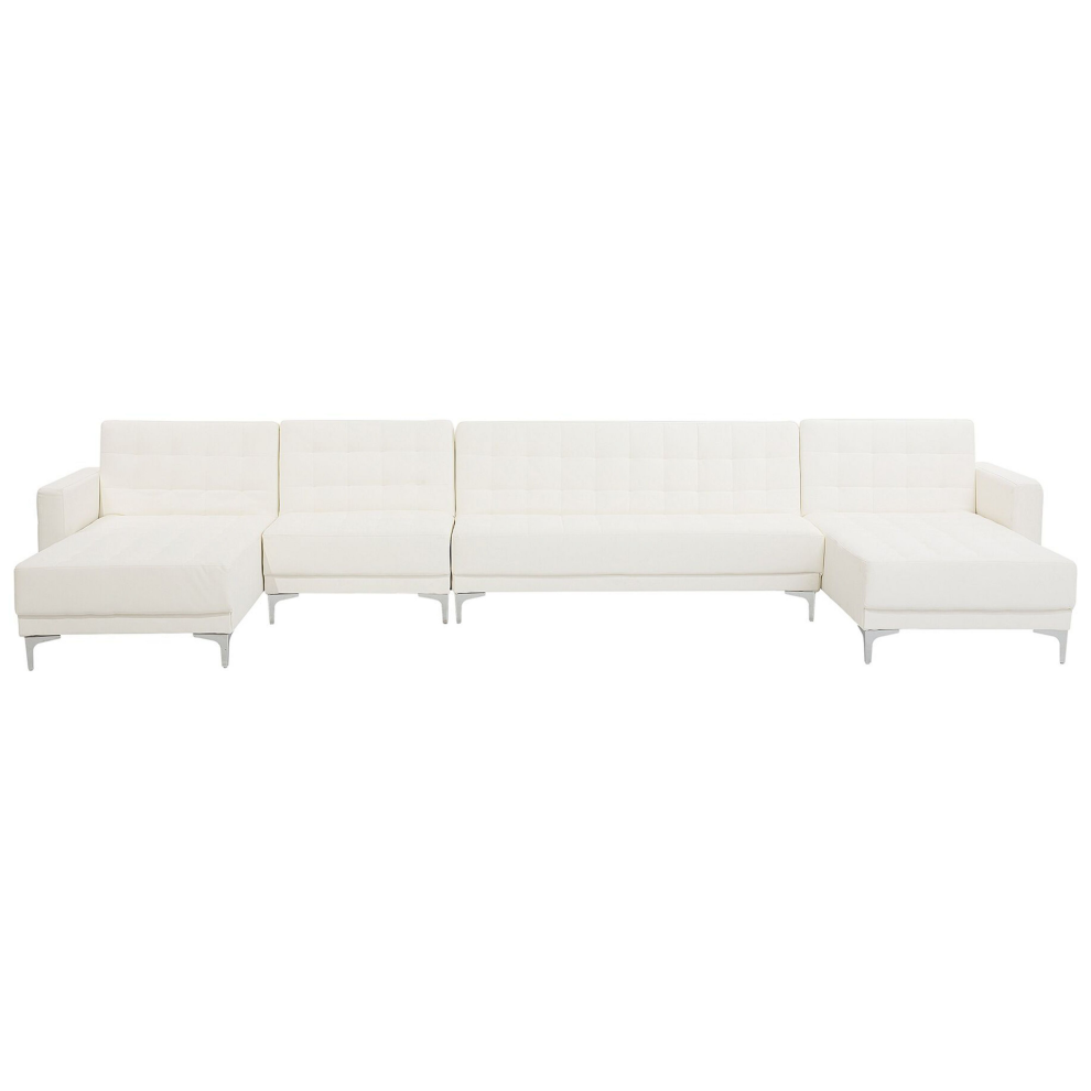 6 Seater U-Shaped Modular Faux Leather Sofa White ABERDEEN
