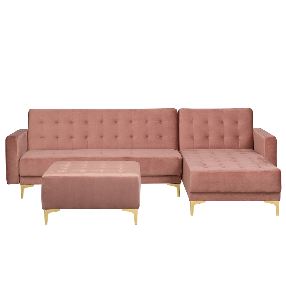 Modular Corner Sofa Bed ABERDEEN Velvet Pink with Ottoman 4 Seater Left Hand