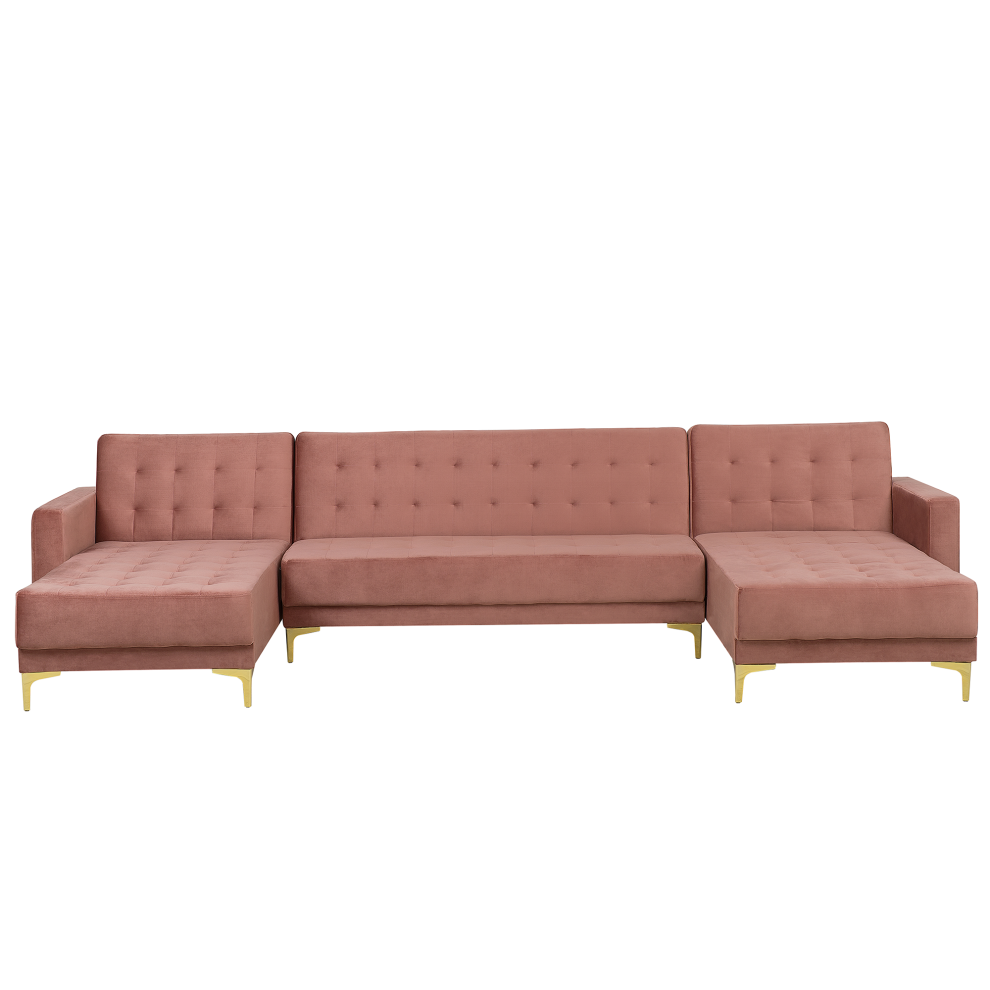 Modular U-Shape Sofa Bed ABERDEEN Velvet Pink 5 Seater