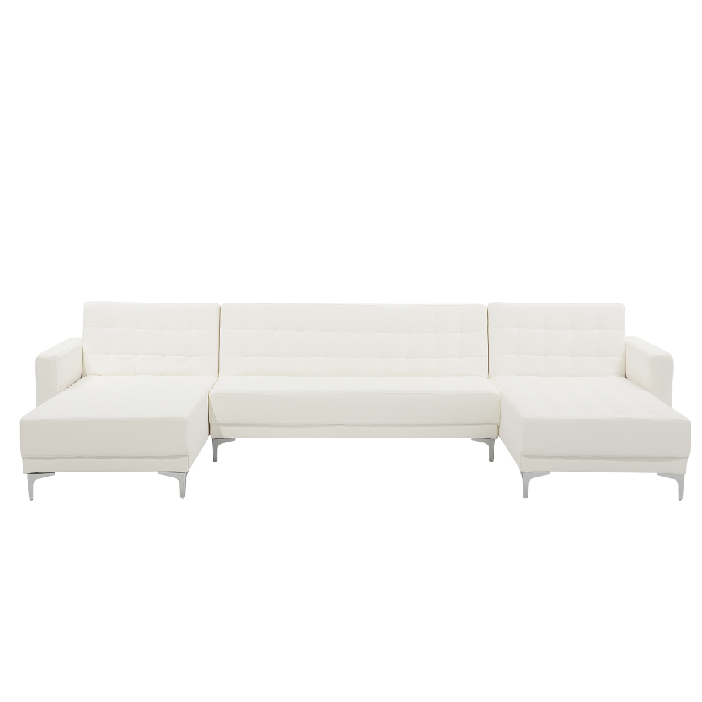 Modular U-Shape Sofa Bed ABERDEEN Faux Leather White 5 Seater