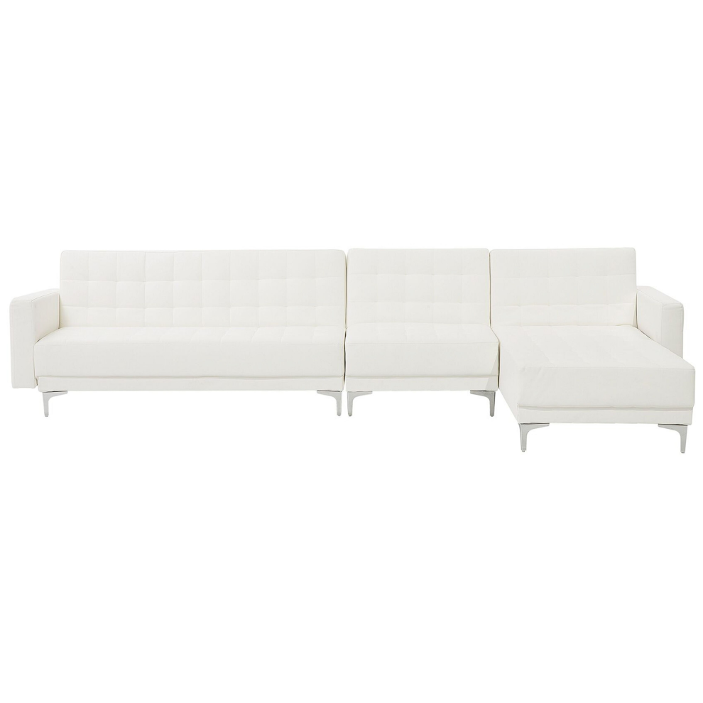 Left Hand Modular Faux Leather Sofa White ABERDEEN
