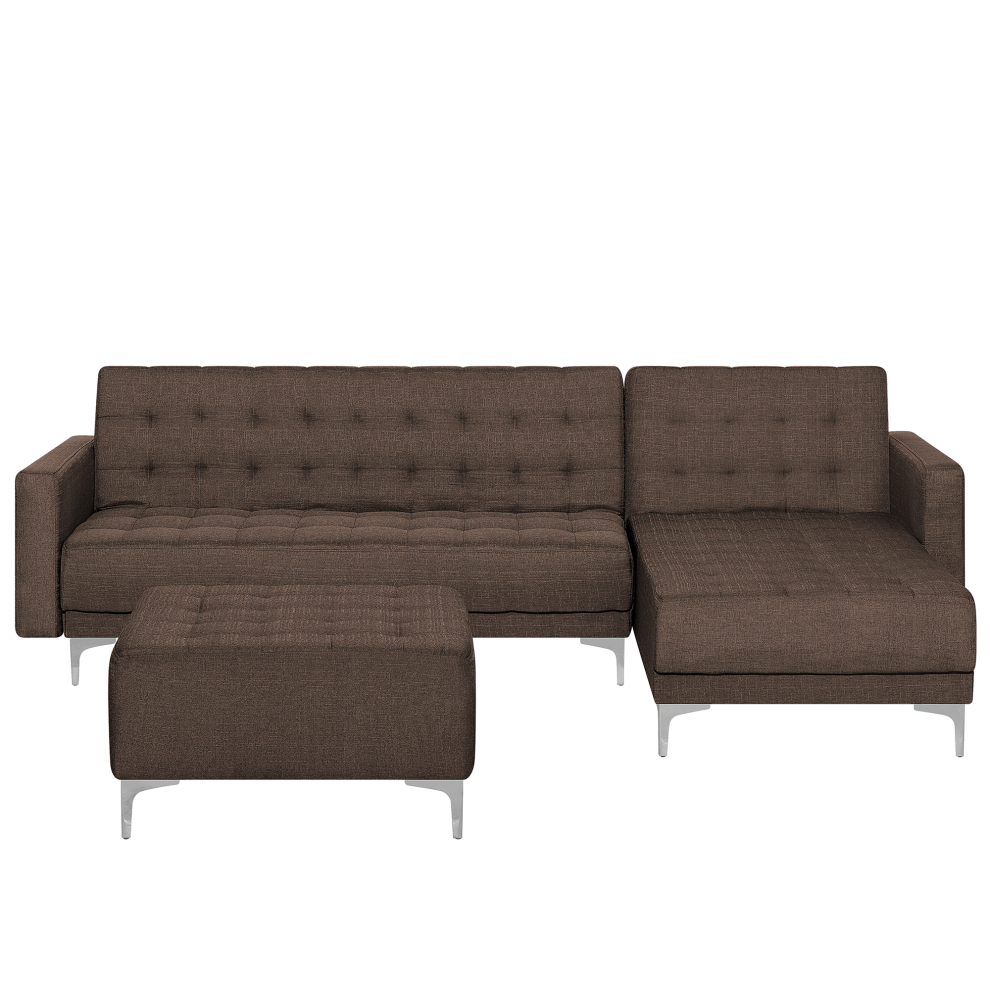 Modular Corner Sofa Bed ABERDEEN Fabric Dark Brown with Ottoman 4 Seater Left Hand
