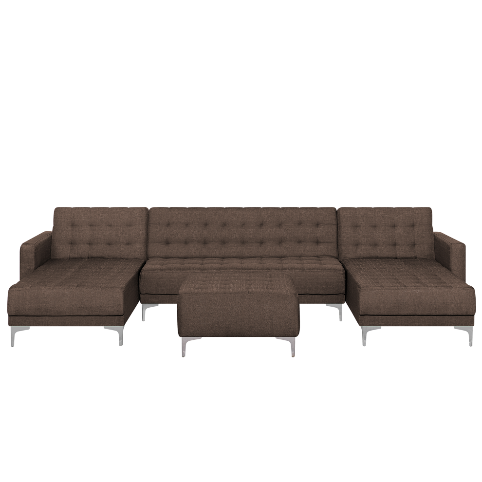 Modular U-Shape Sofa Bed ABERDEEN Fabric Dark Brown with Ottoman 5 Seater