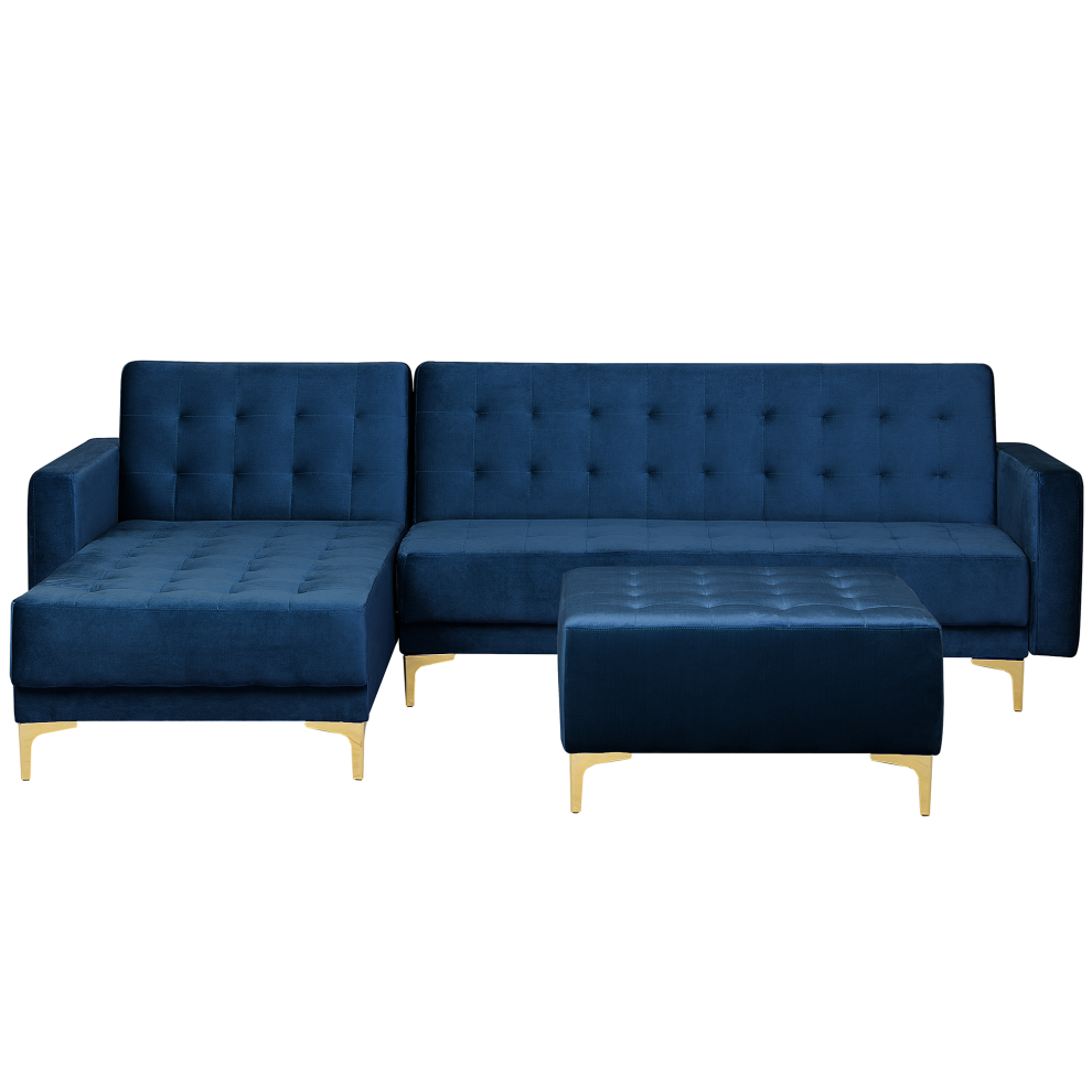 Modular Corner Sofa Bed ABERDEEN Velvet Navy Blue with Ottoman 4 Seater Right Hand
