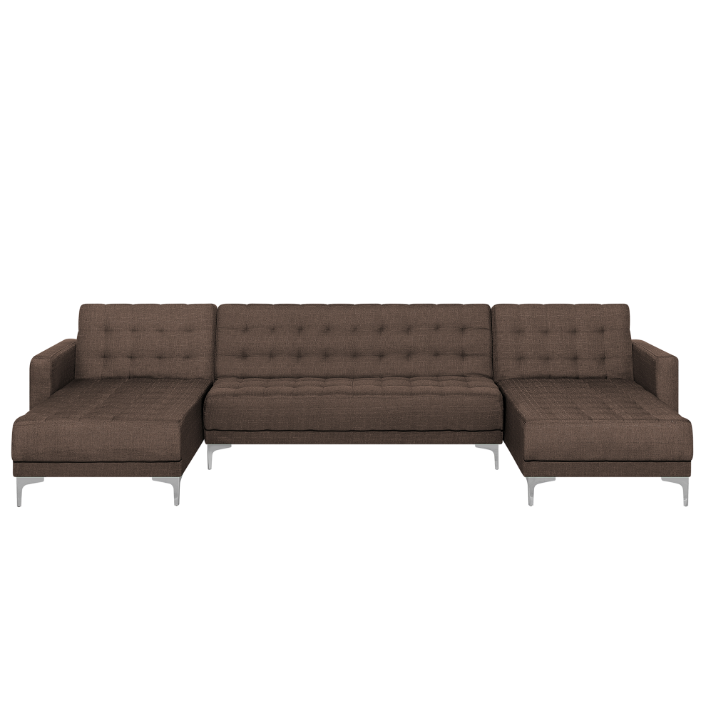 Modular U-Shape Sofa Bed ABERDEEN Fabric Dark Brown 5 Seater