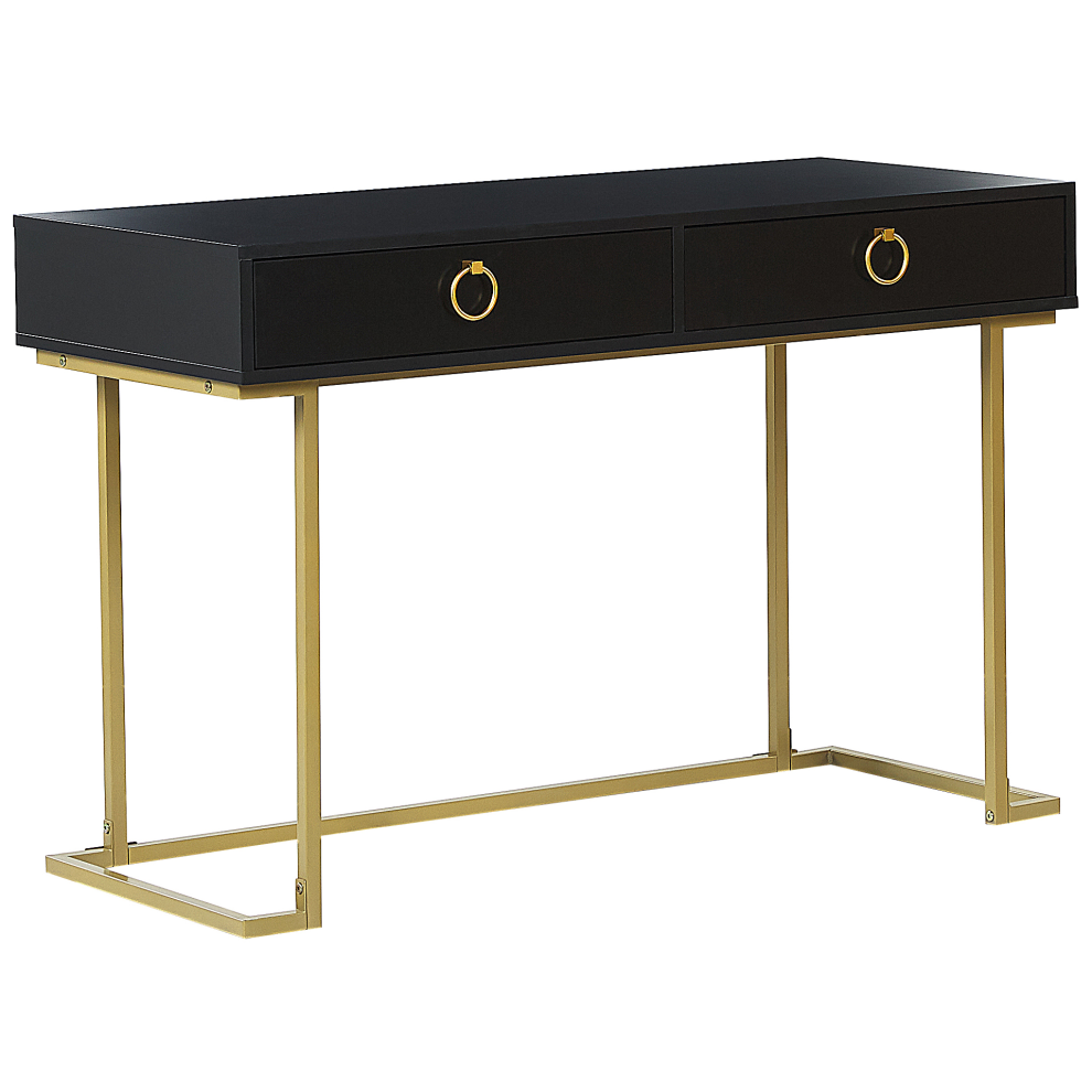 Home Office Desk / 2 Drawer Console Table Black with Gold WESTPORT