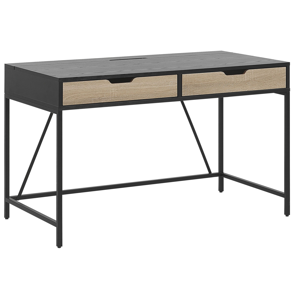 2 Drawer Home Office Desk 120 x 60 cm Black with Light Wood JENA