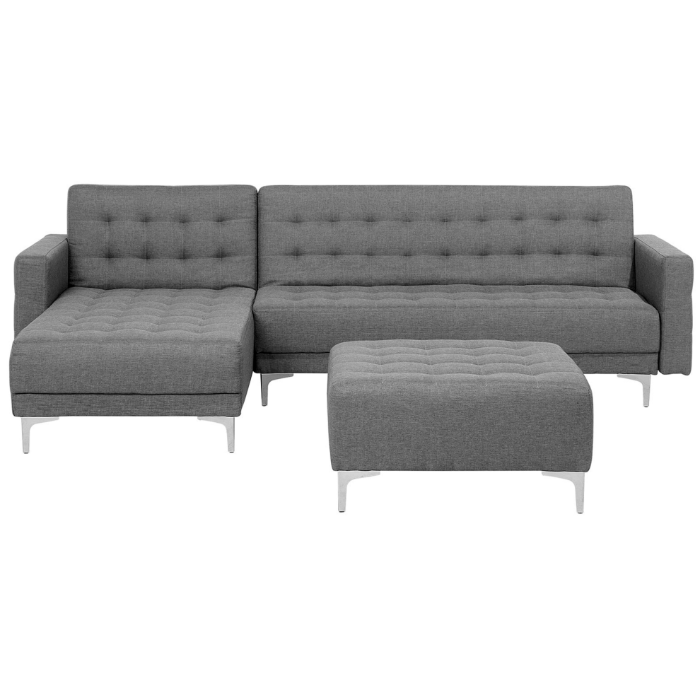 Right Hand Fabric Corner Sofa with Ottoman Grey ABERDEEN