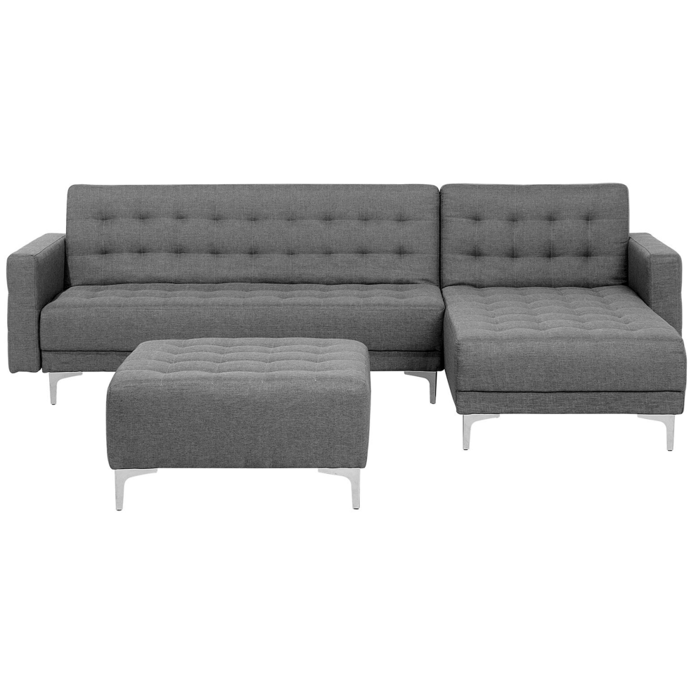 Left Hand Fabric Corner Sofa with Ottoman Grey ABERDEEN