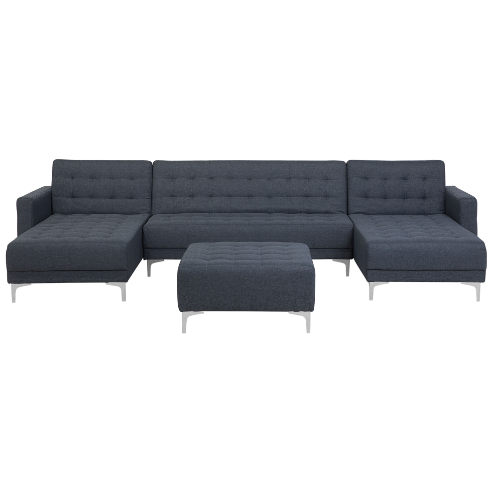 5 Seater U-Shaped Modular Fabric Sofa with Ottoman Dark Grey ABERDEEN