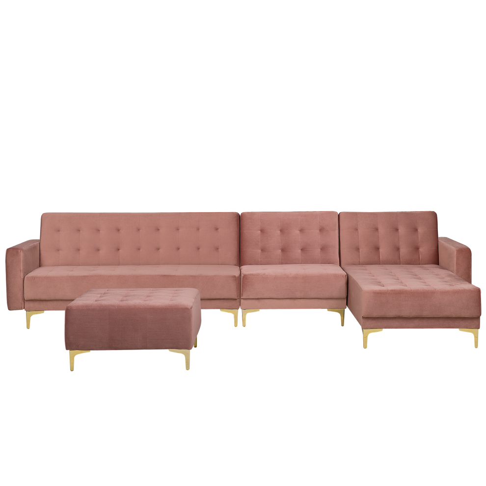 Left Hand Modular Velvet Sofa with Ottoman Pink ABERDEEN