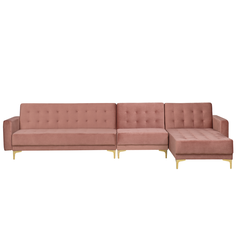 Left Hand Modular Velvet Sofa Pink ABERDEEN