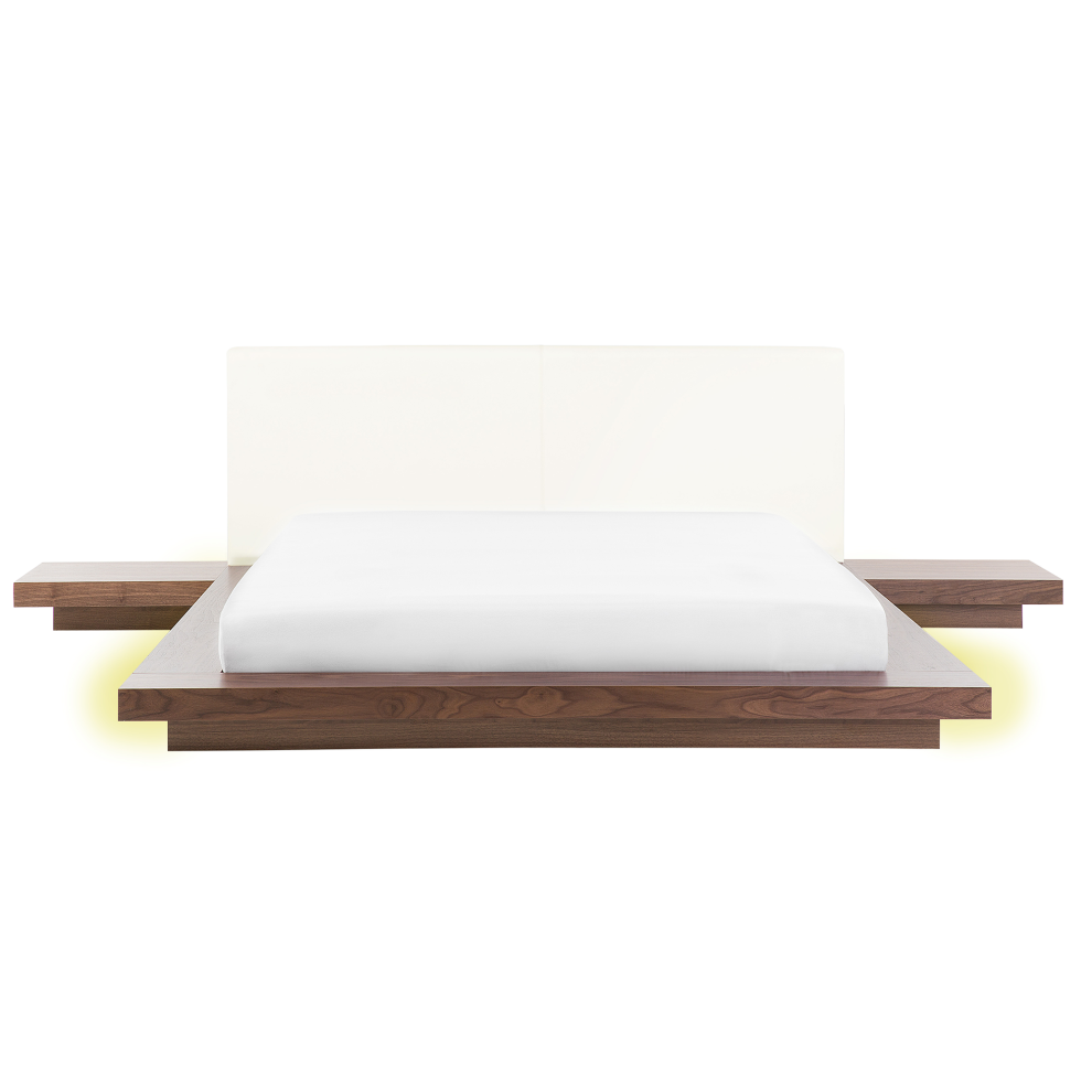 Bed with LED ZEN 160 x 200 cm (EU King Size) Brown Ash Wood
