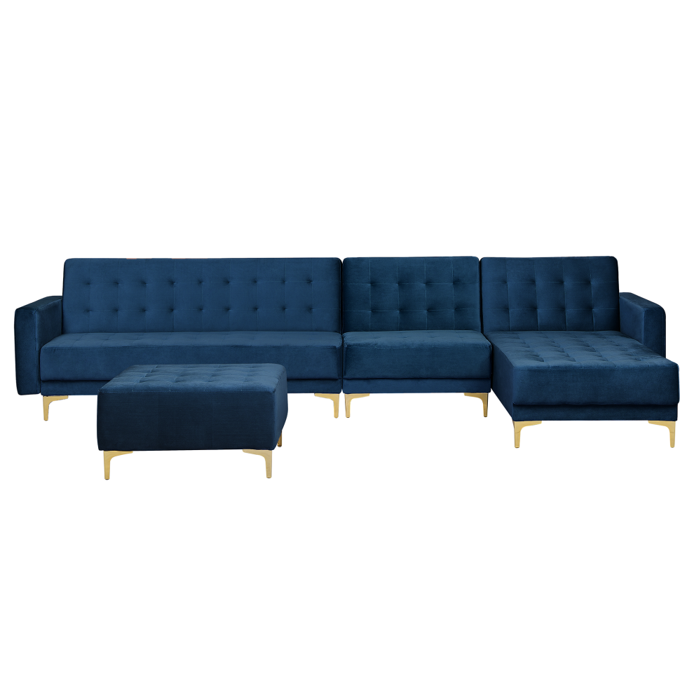 Modular Corner Sofa Bed ABERDEEN Velvet Navy Blue with Ottoman 5 Seater Left Hand