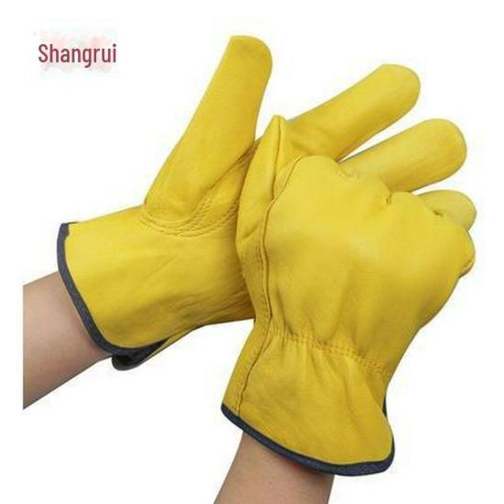 (yellow, driver activity guide) Sheepskin Welder Work Gloves: Wear-Resistant, Breathable, Heat Insulated Labor Protection Gloves