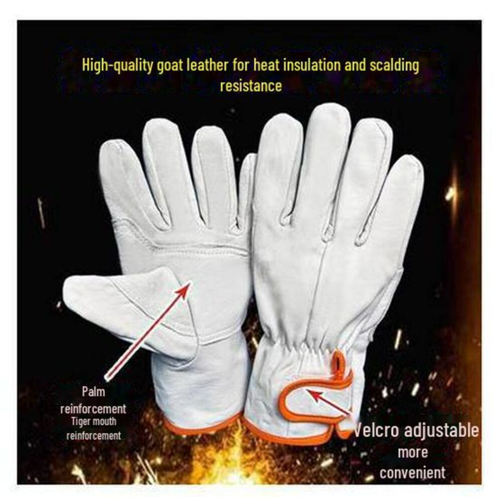 (as the picture, goatskin leather with reinforced Velcro) Sheepskin Welder Work Gloves: Wear-Resistant, Breathable, Heat Insulated Labor Protection Gloves
