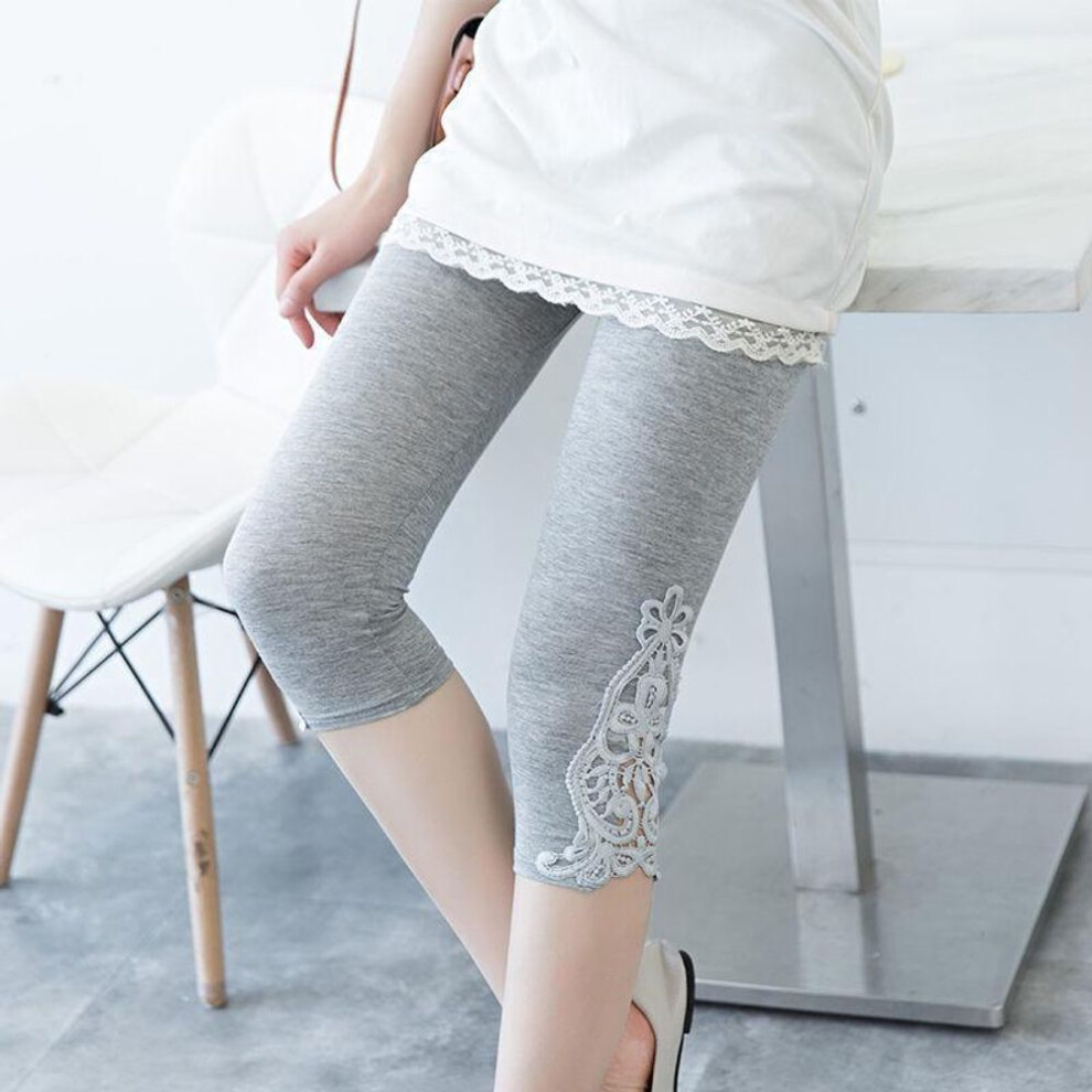 (gray, 2XL-[115-130 catties]) Women&apos;s Lace Leggings: Thin Summer Slimming Tights, 3/4 Pants For In & Outfits