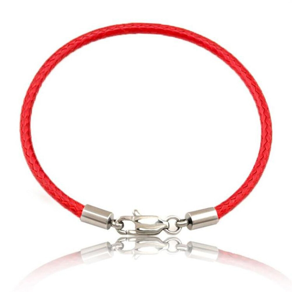 (red) Bracelet Rope Braided Leather Bracelet Wristband Lobster Clasp Beads Diy Jewelry