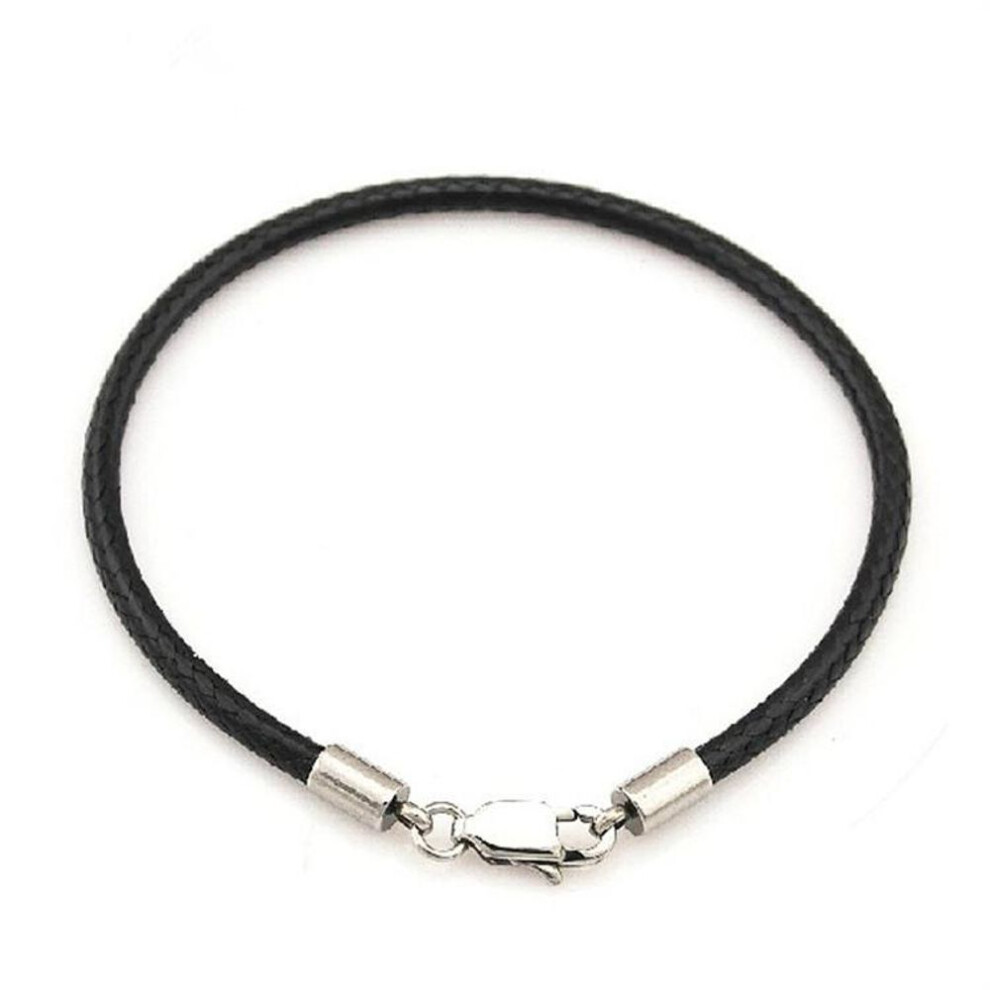 (black) Bracelet rope braided leather bracelet wristband lobster clasp beads diy jewelry