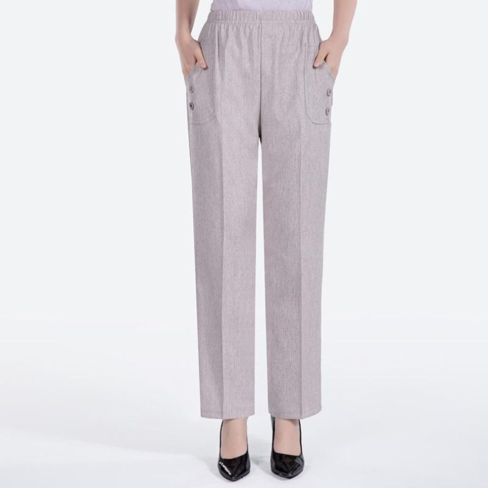 (light beige, XXL) Cotton Linen Casual Comfortable Pants Fashion White Beige Women&apos;s Trousers
