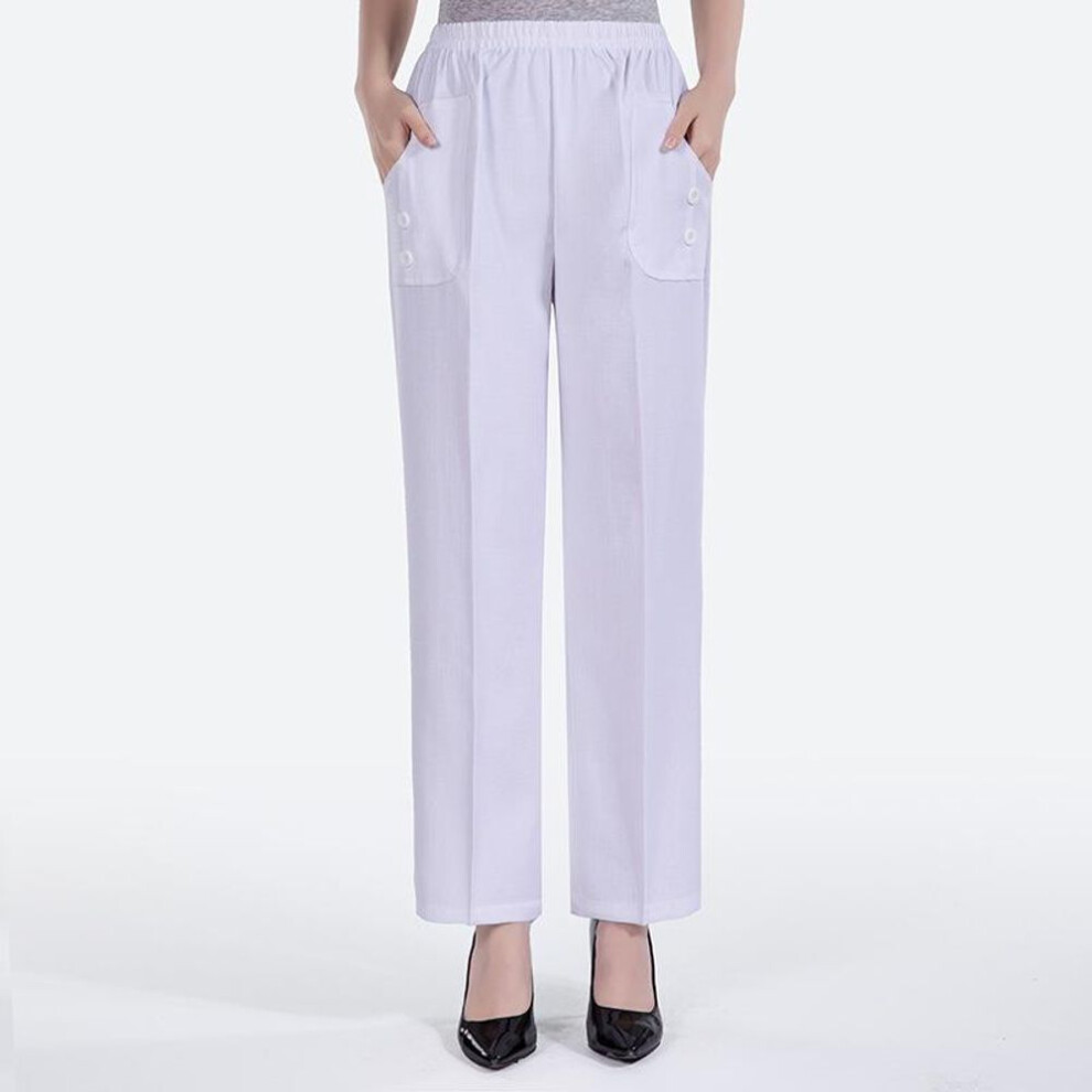(white, XL) Cotton Linen Casual Comfortable Pants Fashion White Beige Women&apos;s Trousers
