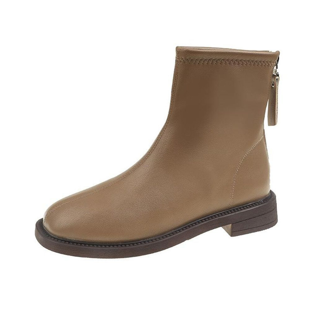 (khaki, 40) Beige Short Boots Mid-tube Boots Socks Boots Women&apos;s Boots Autumn And Winter Single Boots Tide