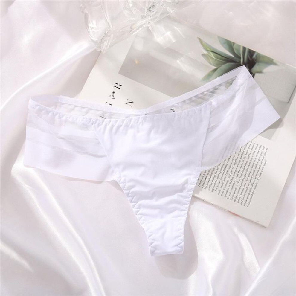 (white, L (50-65kg)) New European And American Large Size Women&apos;s Thongs In Ice Silk, Seamless Design With Low Waist. Features Sexy Striped Lace Edge.