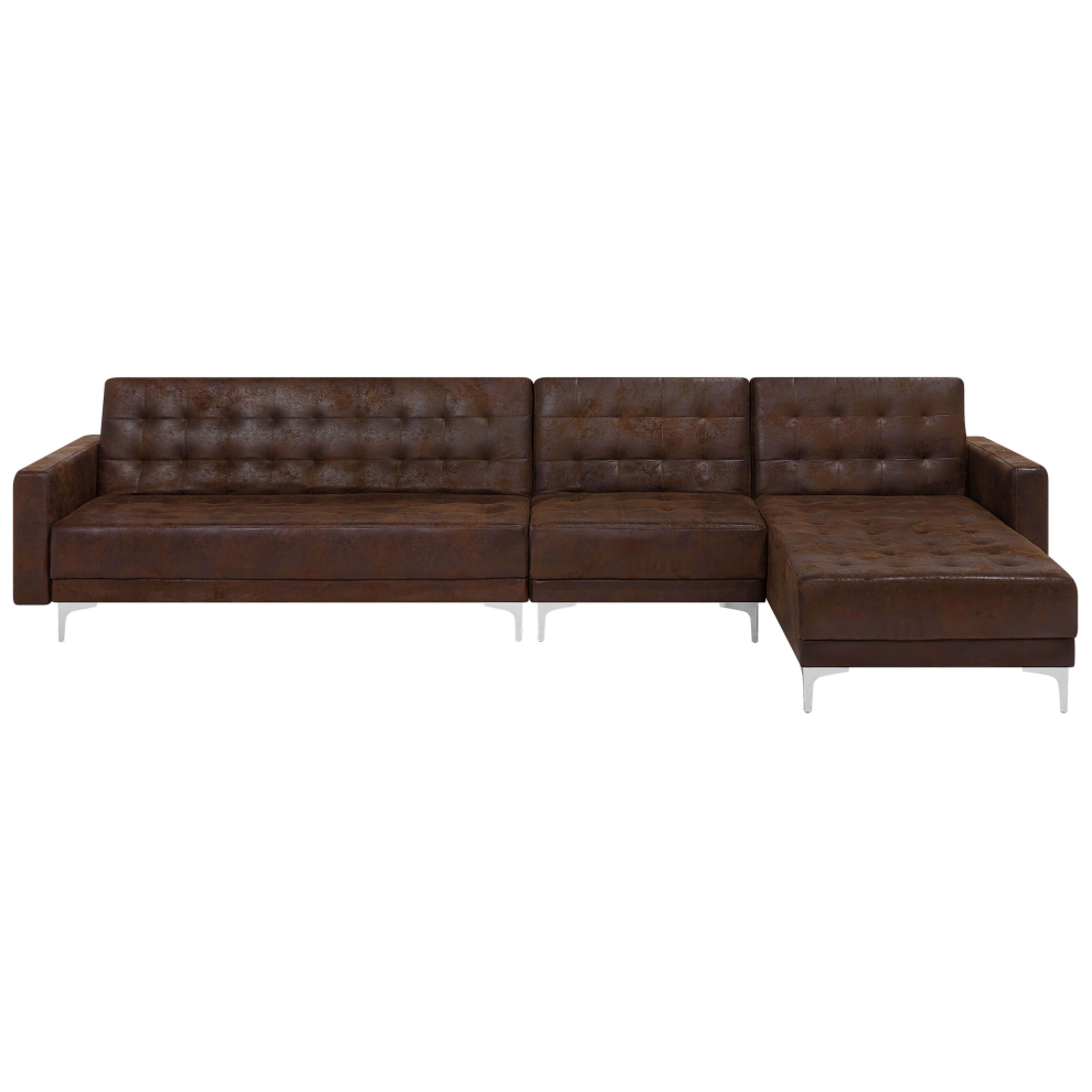 Modular Corner Sofa Bed ABERDEEN Faux Leather Brown 5 Seater Left Hand