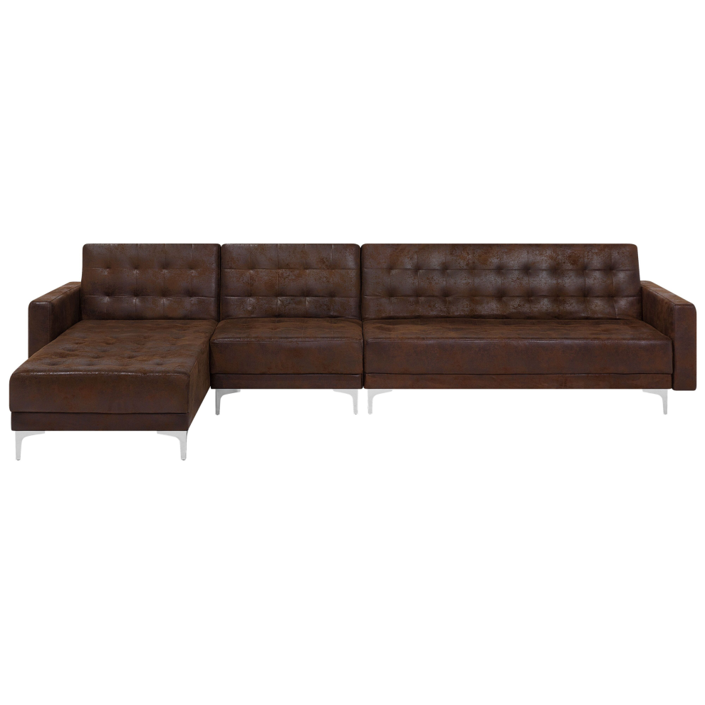Modular Corner Sofa Bed ABERDEEN Faux Leather Brown 5 Seater Right Hand