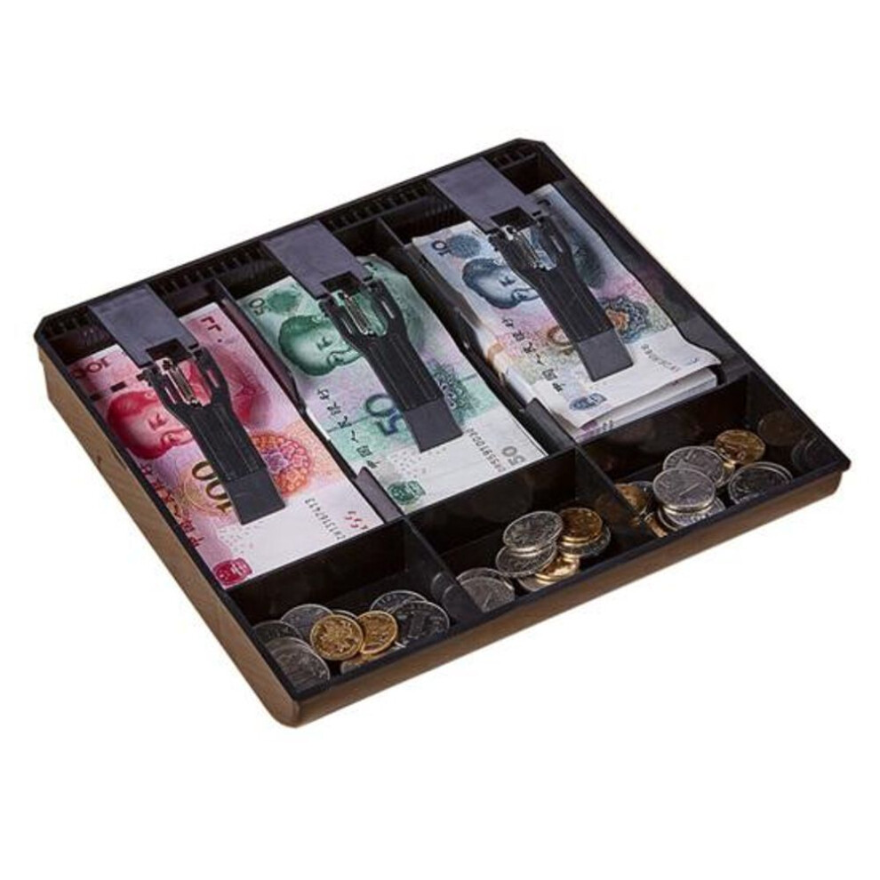 (black) 3 Grid Money Cash Coin Register Cashier Box Insert Tray Storage Drawer Organizer