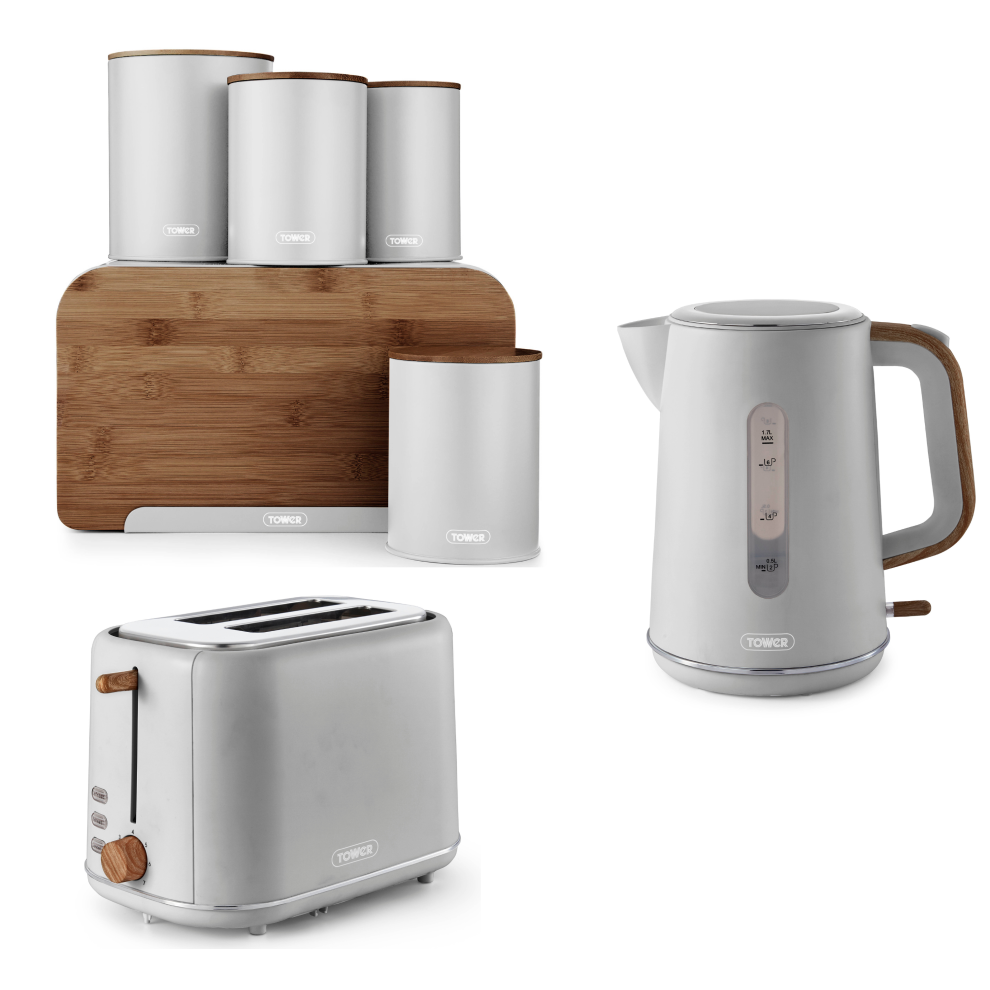 Tower Scandi Grey Kettle Toaster Bread Bin Canisters & Biscuit Barrel
